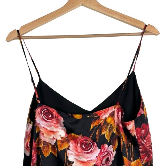 L’AGENCE JANE ROSA BASALT FLORAL ROSE SILK CHARMEUSE SPAGHETTI CAMISOLE TANK TOP - Picture 7 of 13
